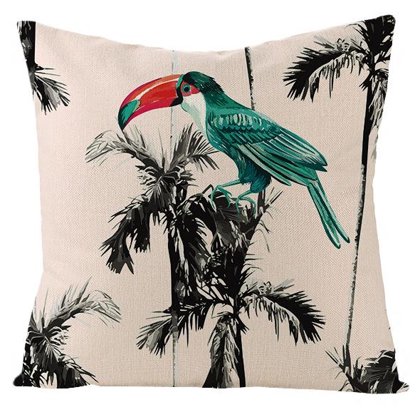 New Outdoor Waterproof Linen Pillow Case Tropical Green Leaf Cushion Cover