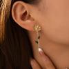 Korean Zircon Flower Tassel Stud Earrings, Gold-Plated with Diamond Inlay