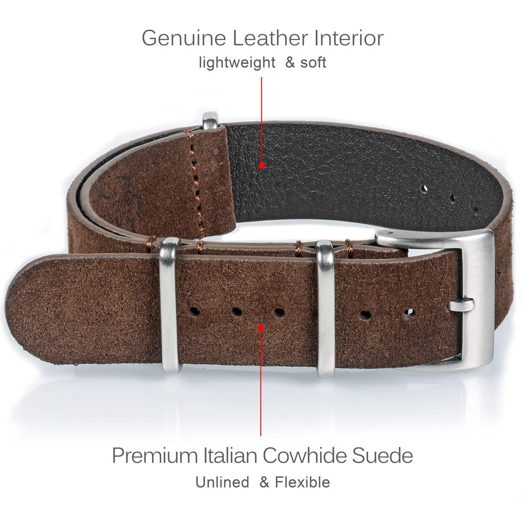 Torbollo Watch Strap, Soft Vintage Suede Leather Watch Band, 4 Retro Colors, 18/20/22mm, 1.5mm Thick, Fits Wrist Sizes 6.7-9.5 Inches