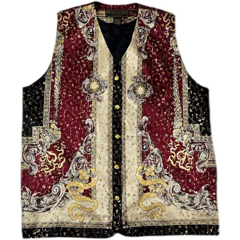Мужской и Женский Парный Этнический Стиль Винтажный Шелковый Жилет Сочетающийся Ретро Свободный Шелковый без Рукавов Жилет Red S
