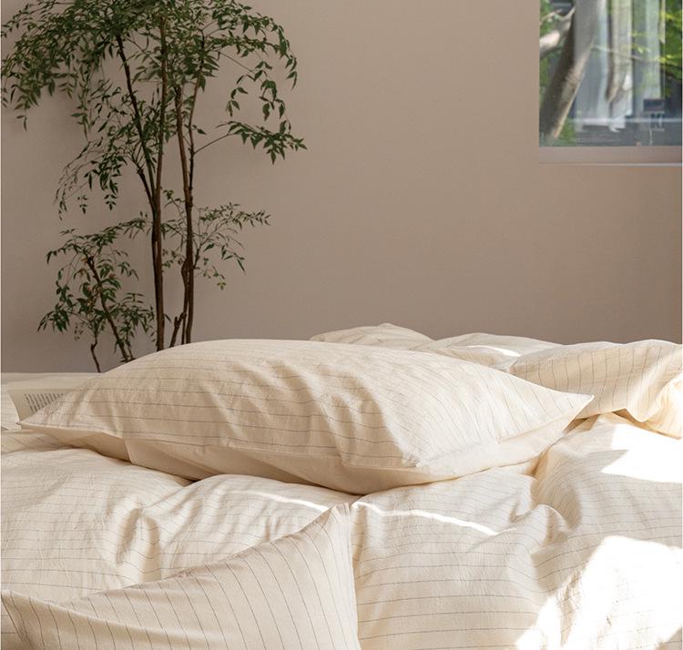 Meiji Nishikawa Minimalistische Streep Katoen Linnen 4-delige Bedset met YKK Rits