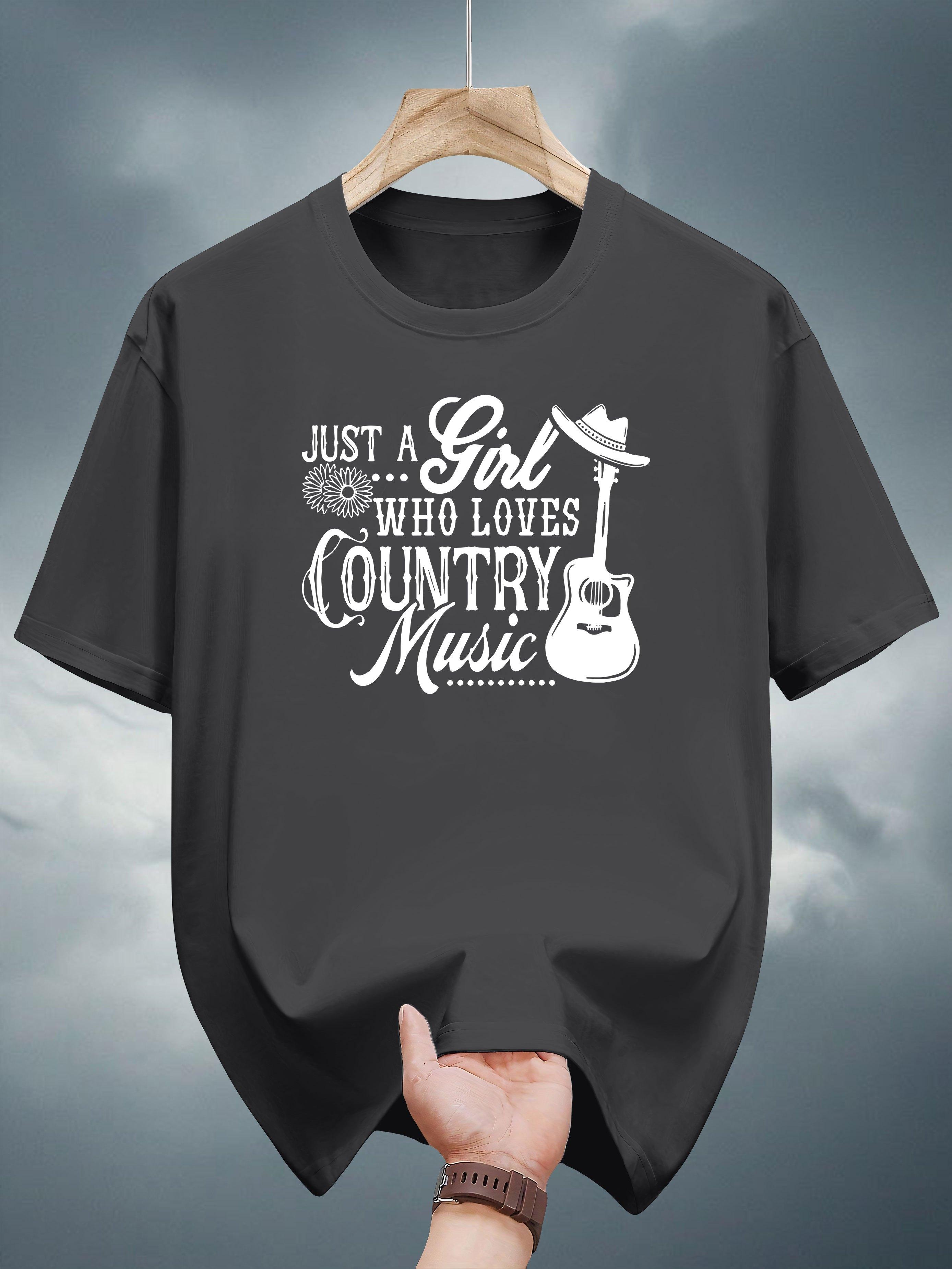 200g 100% Cotton Short Sleeve T-shirt with Country Music Graphic Print - Just a Girl Who Loves Country Music Design XL
