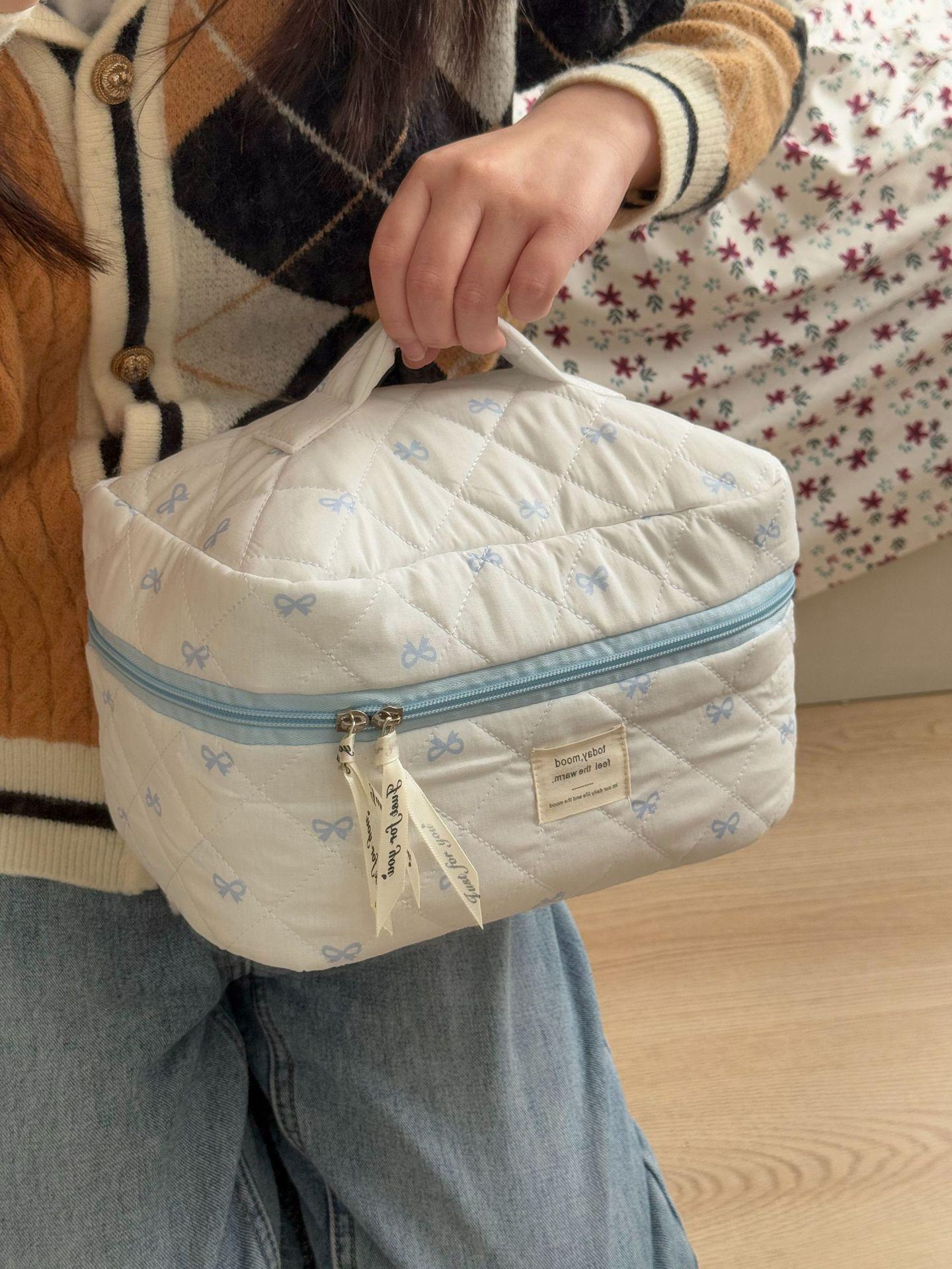 

Синяя милая косметичка с бантом - Большая вместимость, Свежий дизайн, Сумка и решение для хранения