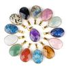 Natural Gemstone Drop Pendant Gold Edge Gemstone Faceted Oval Charm Semi-precious Crystal Necklace Pendant Amethyst Quartz Agate