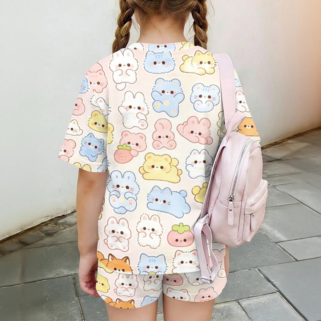 Kids Casual Short Sleeve Top and Shorts Set Animal Print Lightweight Summer Outfit Soft Fabric Comfortable Fit