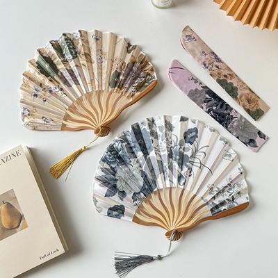 Performance Chinese Style Silk Folding Fan Classical Flower Handheld Fan Photo Prop Elegant Tassel Folding Fan Girl Gift
