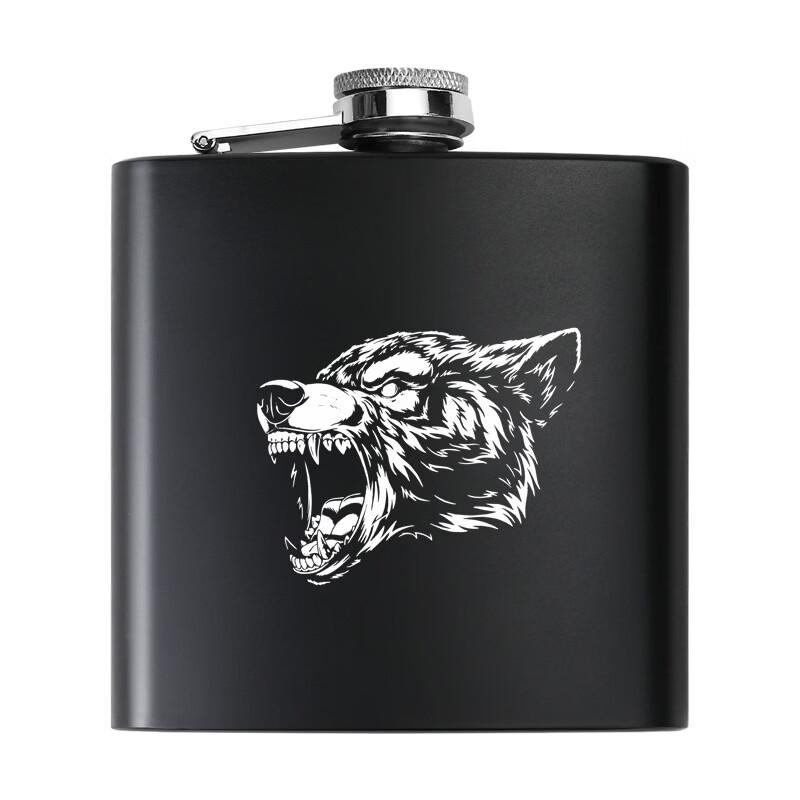 

Matte Black Wolf Design Portable Outdoor Flask