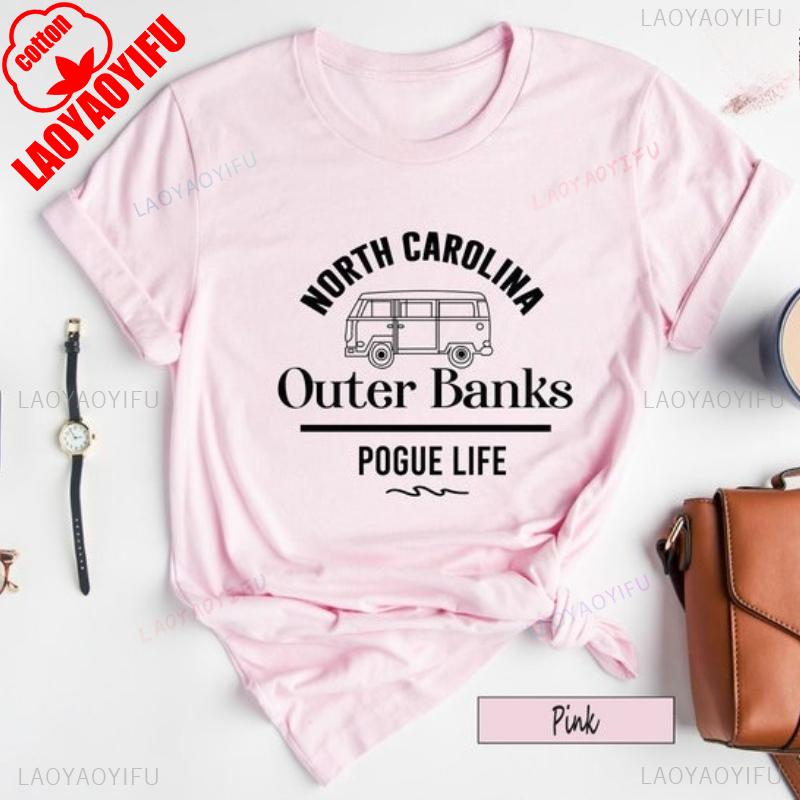 Pogue Life Outer Banks Shirt North Carolina OBX Gift for Women Traveler Printed Tshirt Tops Casual Style Regular Short Sleeve S