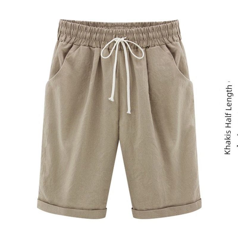 

Однотонные свободные брюки длиной пять четвертей на шнуровке, однотонные свободные женские укороченные брюки Khaki L