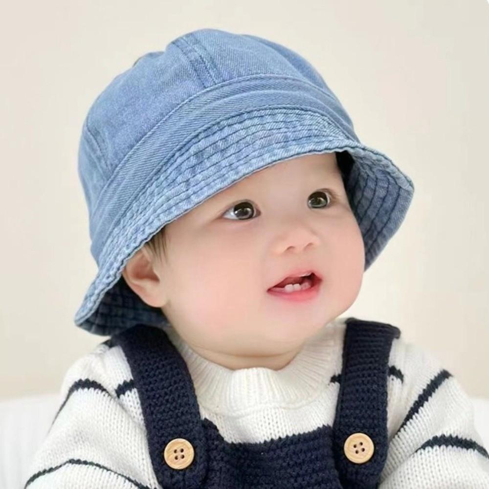 Korean Style Baby Sun Hat Solid Color Children Fisherman Cap Sweet Washed Denim Bucket Hat  Outdoor