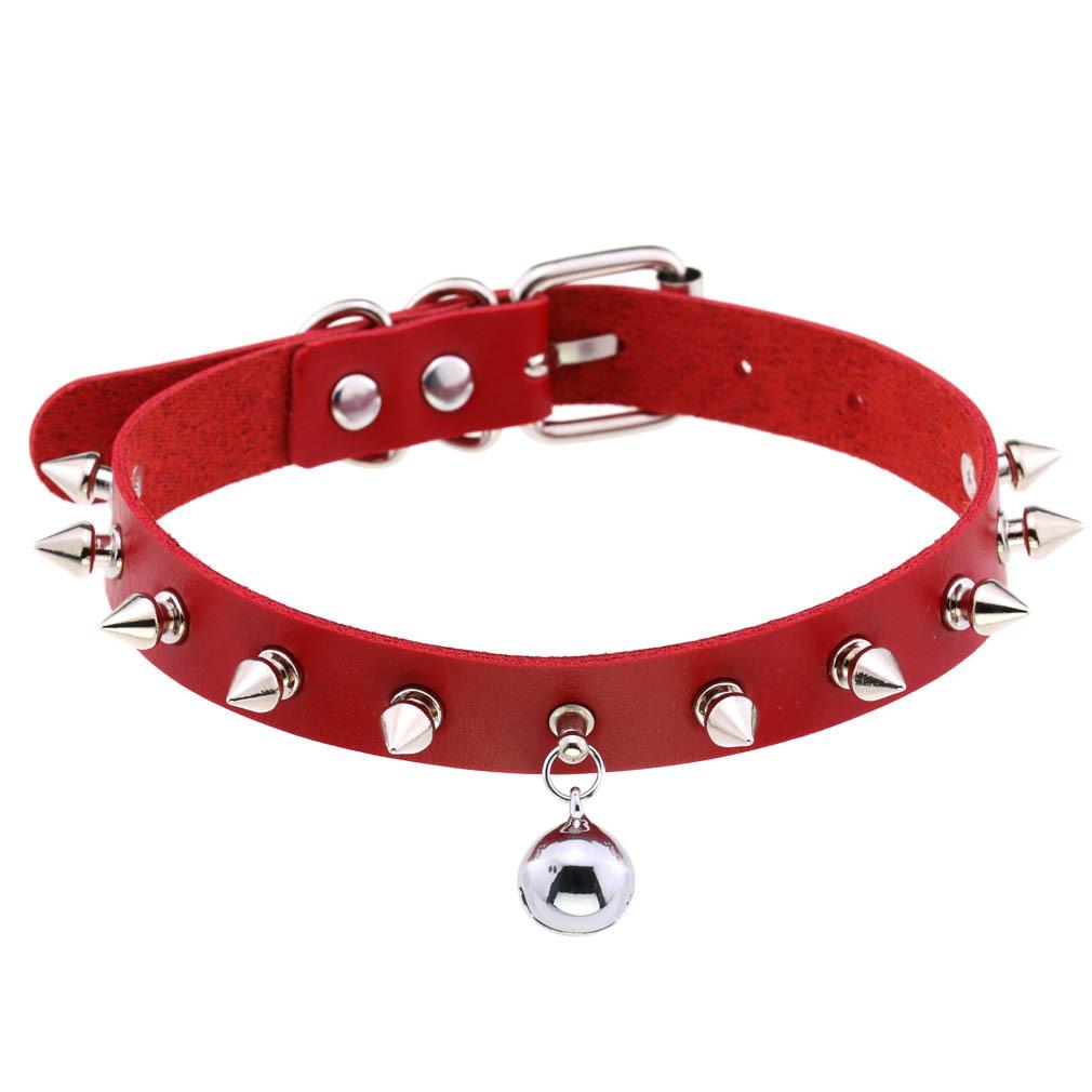 Red Leather Spiked Choker Punk Collar Women Men Bat Heart Chocker Chunky Necklace Goth Jewelry Metal Gothic Emo Accessories