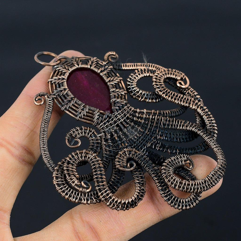 Ruby Pendant Gemstone Jewelry, 999 Copper Wire Wrapped Handmade Pendant, Latest Design Jewelry