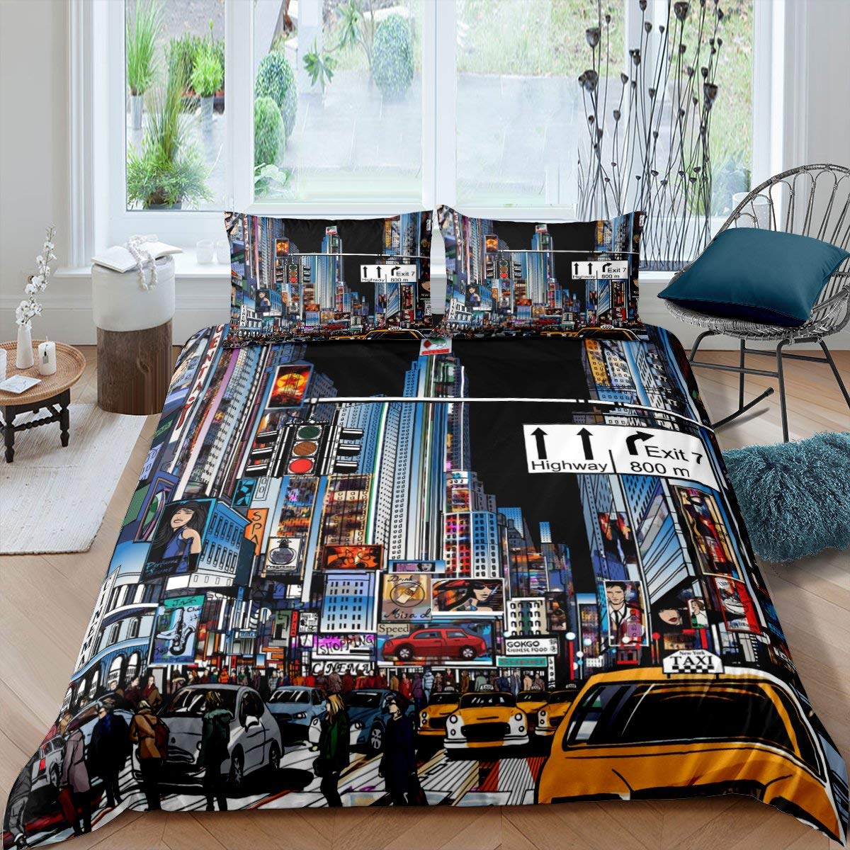 

Bangkok Cityscape Print Bedding Set 3pcs for Kids Boys Bangkok Night View Comforter Cover Modern City Duvet Microfiber Cover Set US Queen(228x228cm)