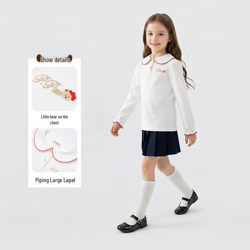 PawinPaw Girls' Cartoon Bear Collared Long-Sleeve T-Shirt