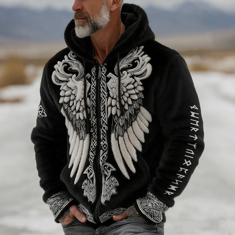 Men's 3D Print Flannel Hooded Zipper Cardigan: Winter Warm Fashion Sweatshirt