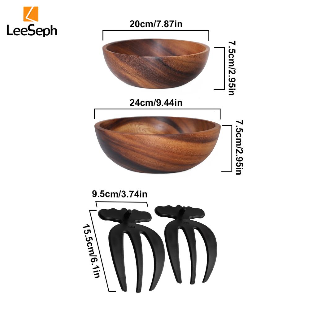 Acacia Wood Salad Bowl with 2 Salad Claws Set,  Salad Serving Utensils, Salad Mixing Bowl for Fruits, Salad, Cereal, Corn flake