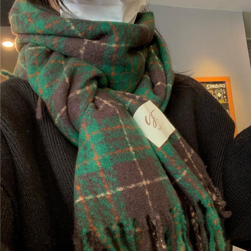 Women's High-End Red Plaid Shawl Winter Scarf - Imitation Cashmere Neck Warmer