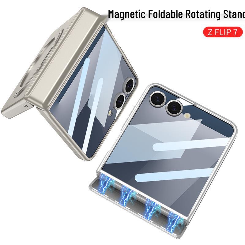 Samsung Z Flip7 Magnetic Case with Rotating Stand and Full Coverage Hinge Protection