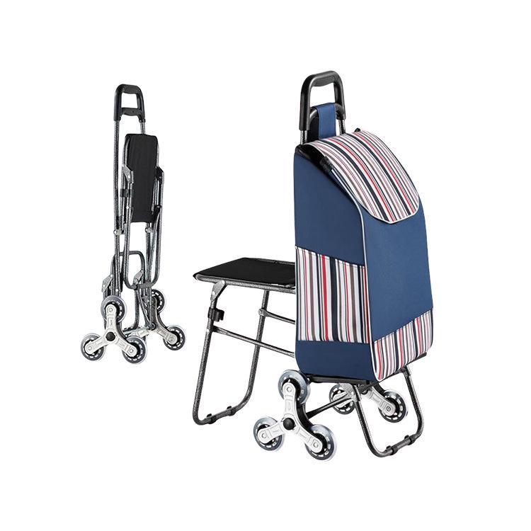 Foldable Stair-Climbing Shopping Cart with Seat for Home Use - Ideal for the Elderly