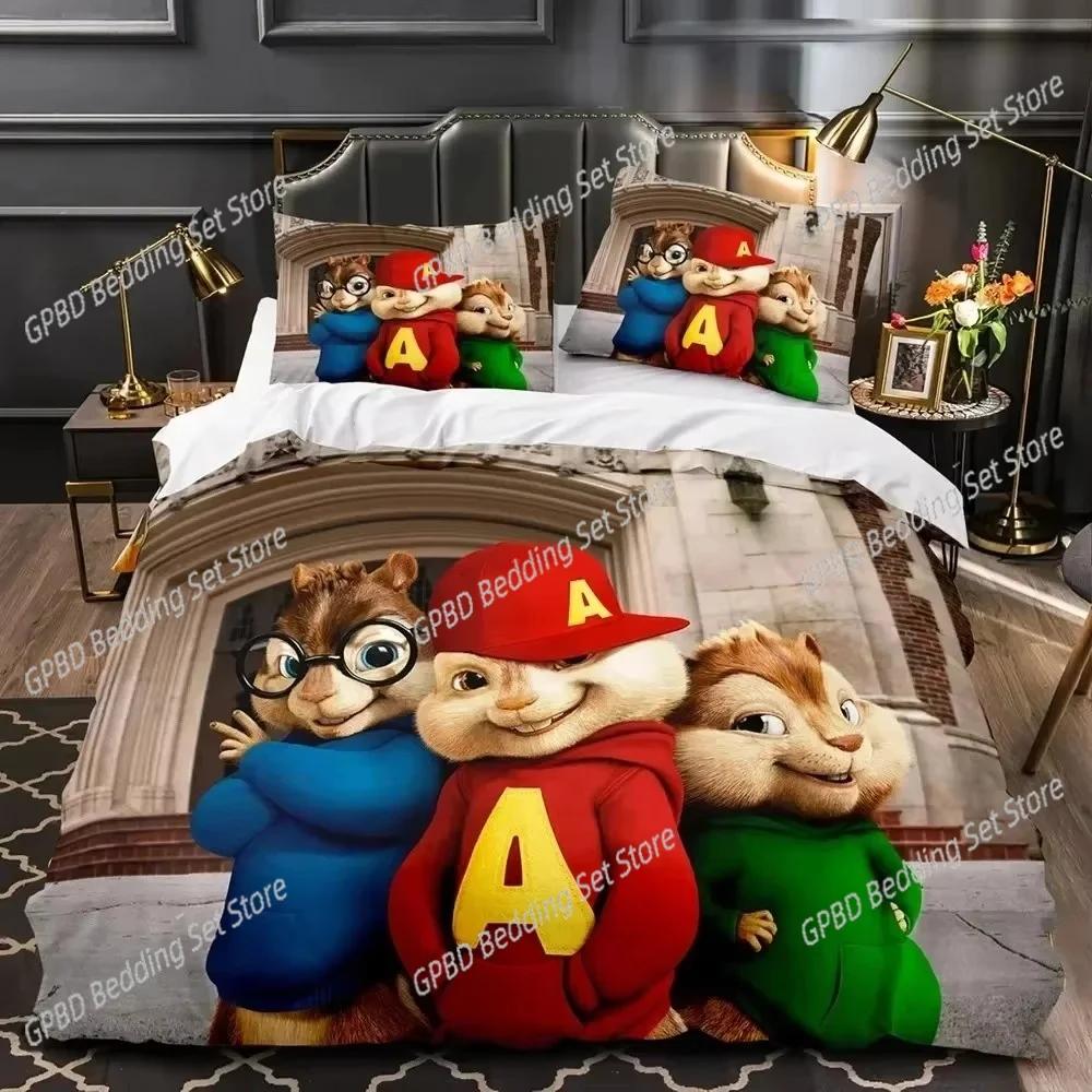 Kreslené chipmunkové Alvin 3D NOVÉ Povlak na peřinu Povlak na polštář Sada povlečení Pro dospělé Dítě Chlapec Dívka Dekorace ložnice Dětské Jednolůžko Dvojlůžko Velké