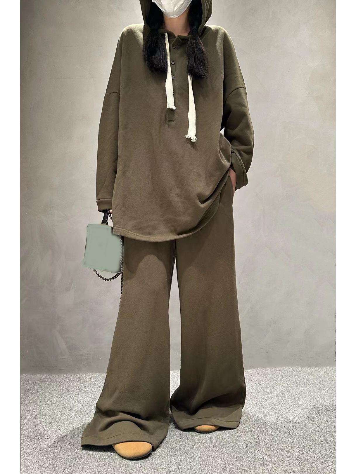 

Женский однотонный свободный комплект из толстовки большого размера - Модный комплект из двух предметов с длинным рукавом S