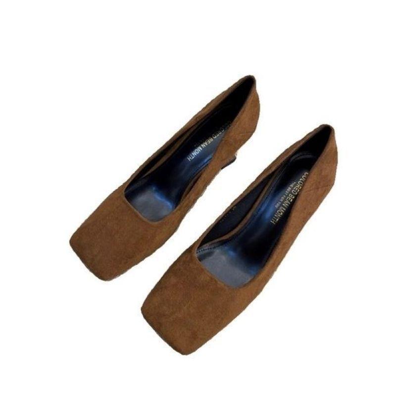 Temperament black suede high heels women's 2025 spring and summer new square head Japanese professional versatile commuter medium heel single shoes