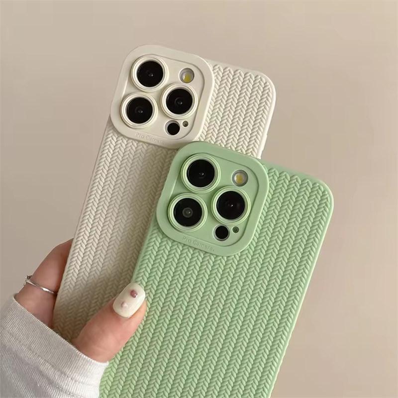 Fine Hole Woven Pattern Silicon Phone Case for iPhone 16 15 14 13 12 11 Pro Max X XR XS Max Full Camera Shockproof Soft Bumper Cover