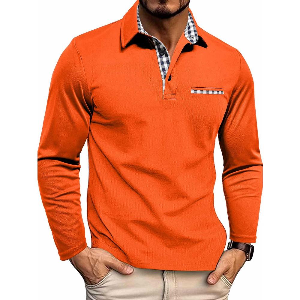 Men’s Knitted Checked Long-sleeved Polo Shirt, Business-casual Top, All-season Men’s Clothing, Loose Fit