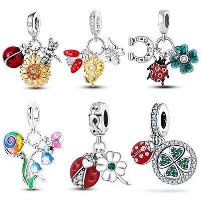 Copper Animals Colored Ladybug Dangle Charm Bead Fits Original Bracelet Necklace Diy Party Gift Fine Luxury Jewelry