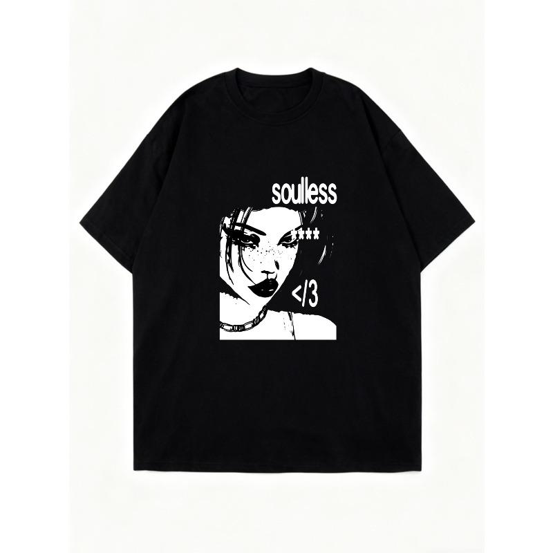 Oversized T-Shirt Black Graphic Print With Face And Text Soulless 13 Casual Streetwear Fashion For Women