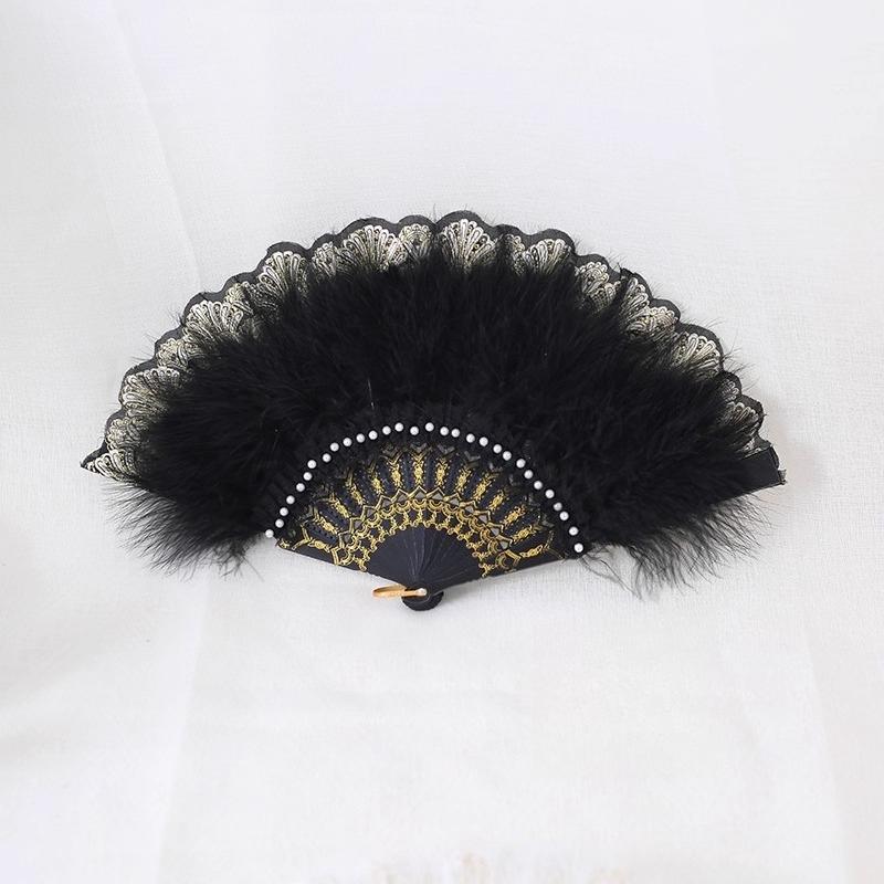 Lolita Feather Lace Pearl Retro Fan Flower Wedding Gorgeous Tea Party Manga Exhibition Photo Props