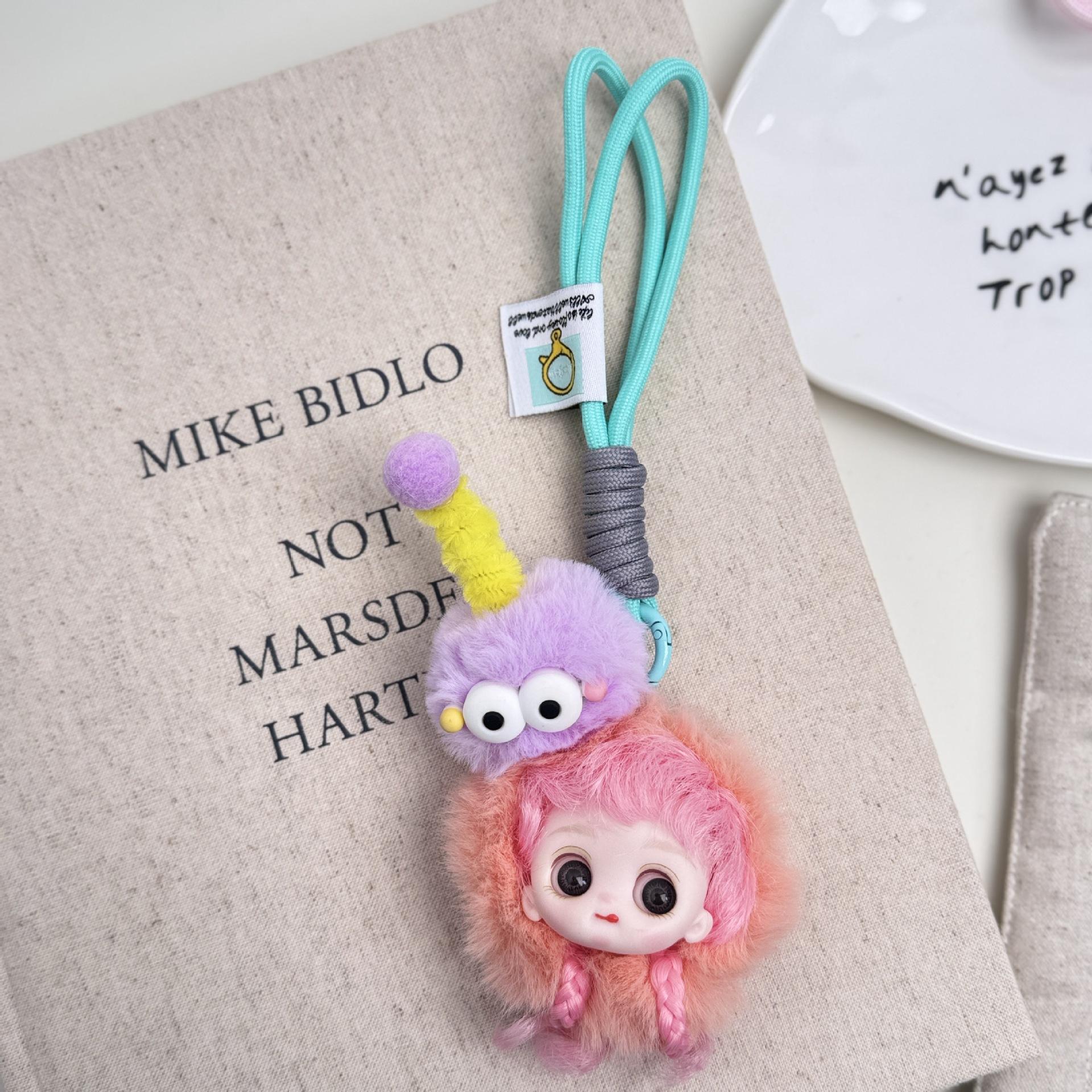 Süßer flauschiger Puppenkopf Maruko Prinzessinnenpuppe Spielzeug Schlüsselanhänger 1/12 BJD Puppe Gelenke Beweglich Rucksack Dekoration Anhänger Geburtstagsgeschenk