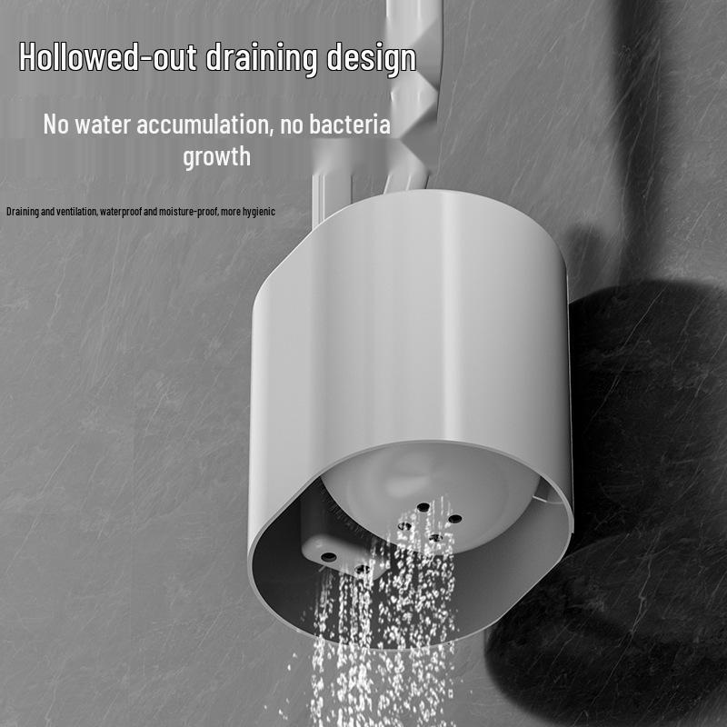 Wandmontierte Toilettenbürste mit Halterung, keine toten Winkel, stanzfreies Design für die Badezimmerreinigung.