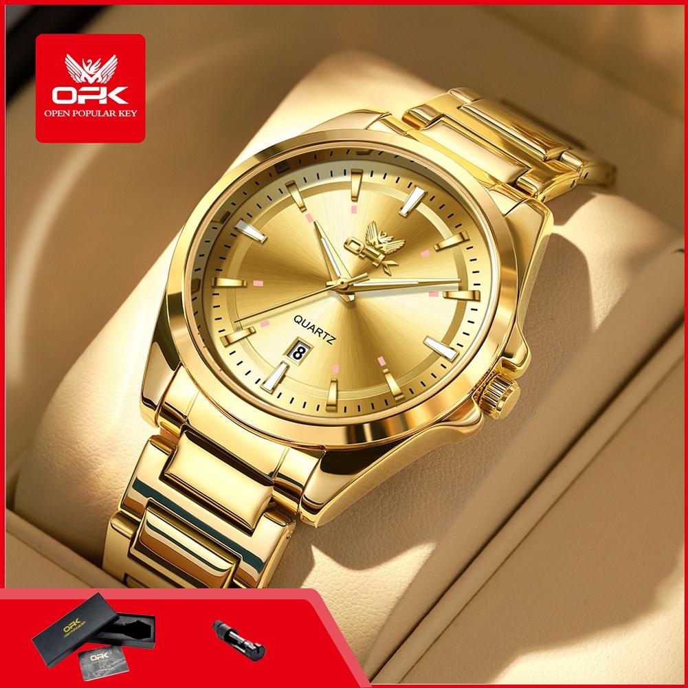 OPK 6068 Top Brand Man Quartz Wristwatch Waterproof Auto Date Luminous Business Luxury High Quality Gold Watch for Men