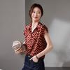 SOFSIL Women's 2026 Summer Silk Geometric Stripe Short Sleeve Lapel Shirt