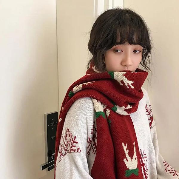 Christmas Gift Japanese Style Knitted Wool Scarfs Women's Autumn and Winter Korean Style Long Thickened All-match Scarfs