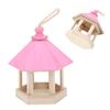 Wooden Bird Feeder Handmaking Outdoor Hanging Parrots Birdhouse Feeder with RoofPink