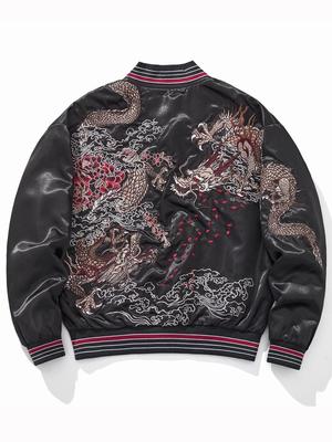 Huaxia Junpin Dragon & Cloud Embroidered Men's Baseball Jacket