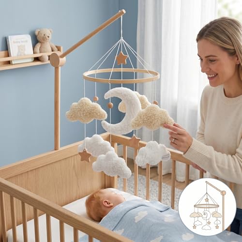 Baby Crib Mobile - Hanging Nursery Mobile for Baby Bed & Stroller, White 30cm