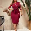 Great Solid Color All Match Mesh Patchwork Sheath Dress Lady