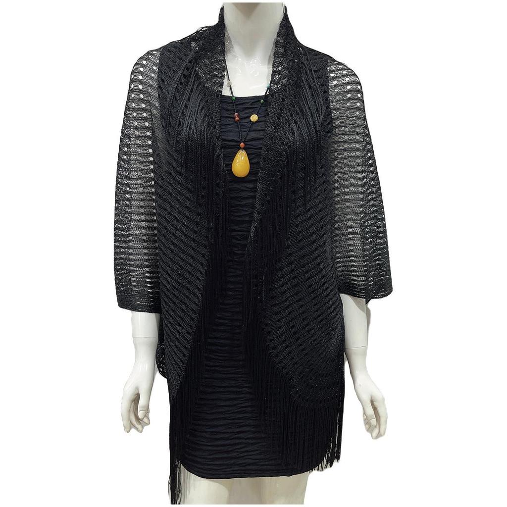 2026 Gold & Silver Sun Protection Batwing Sleeve Cardigan – Light, Tassel, Plus Size, Polyester Shawl