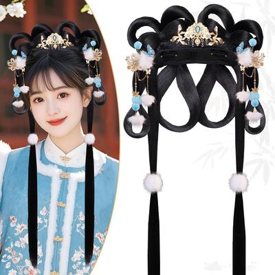 Orecchie di Coniglio Dolci e Soffici Fiore Chignon con Fiocco - Accessorio Parrucca Hanfu Stile Antico