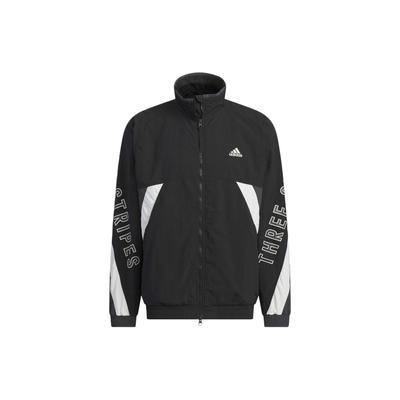 adidas Kurtka unisex z nadrukiem liter i blokami kolorów, luźna, z kołnierzem stojącym, długim rękawem, czarna IS5146
