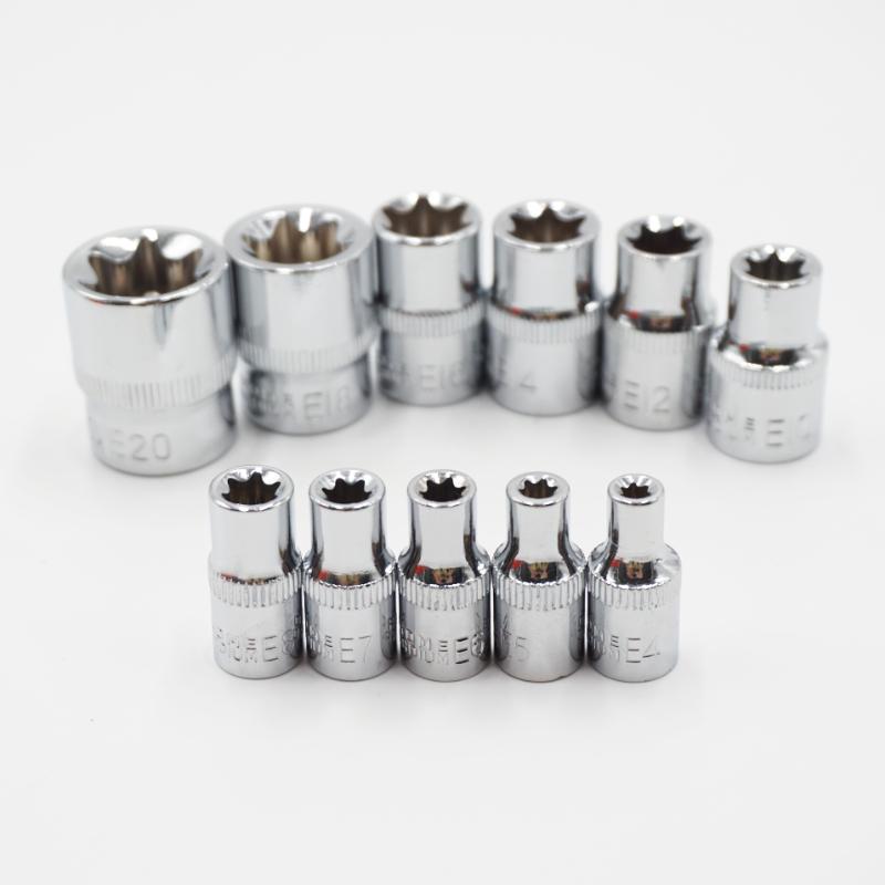 11Pcs 1/4" 3/8"  Star Socket Set Femal E Type Sockets Wrench Head E4 E5 E6 E7 E8 E10 E12 E14 E16 E18 E20 Auto Repair Tools
