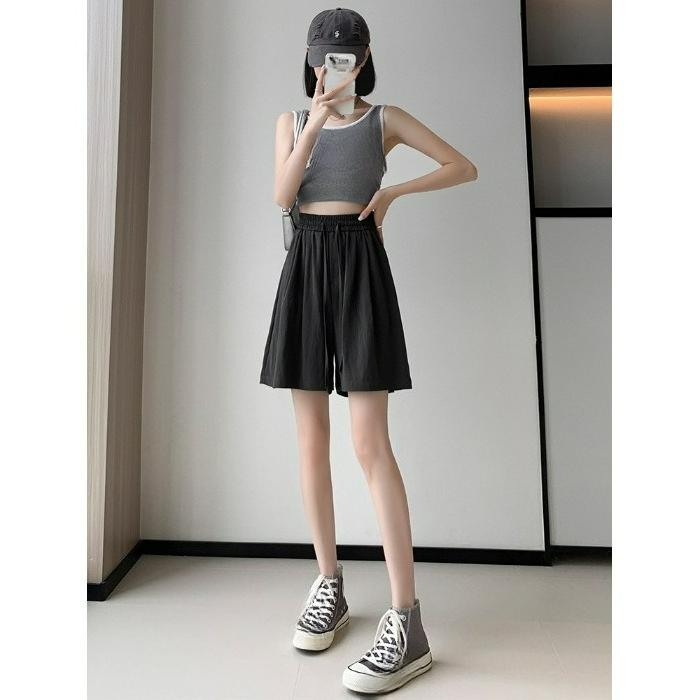 Ice Silk Shorts Girls Summer Thin Section Loose Drape Large Size Straight Cool Straight Simple Wide-leg Five-point Pants