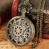 Vintage Hollow Steampunk Gear Design Quartz Pocket Watch with Necklace Pendant World-Time Feature Pointer Display Pocket Watch