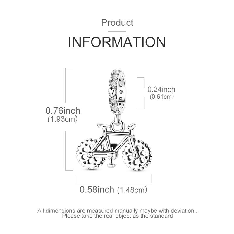 Original Real 925 Sterling Silver Charm Bead Rotatable Bicycle Pendant Fit Original Bracelet Necklace For Women DIY Jewelry Gift