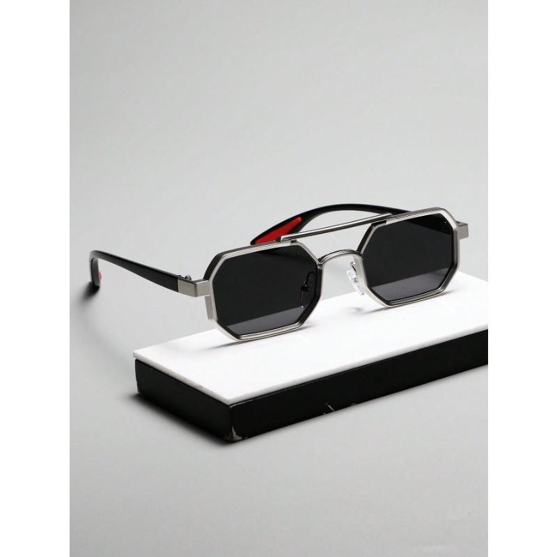 1 Paire Lunettes Unisexe Monture Métal Géométrique, & Lunettes de Soleil de Festival Style Décontracté Tendance Pour Vacances d'Été à la Plage, Extérieur, Voyage noir