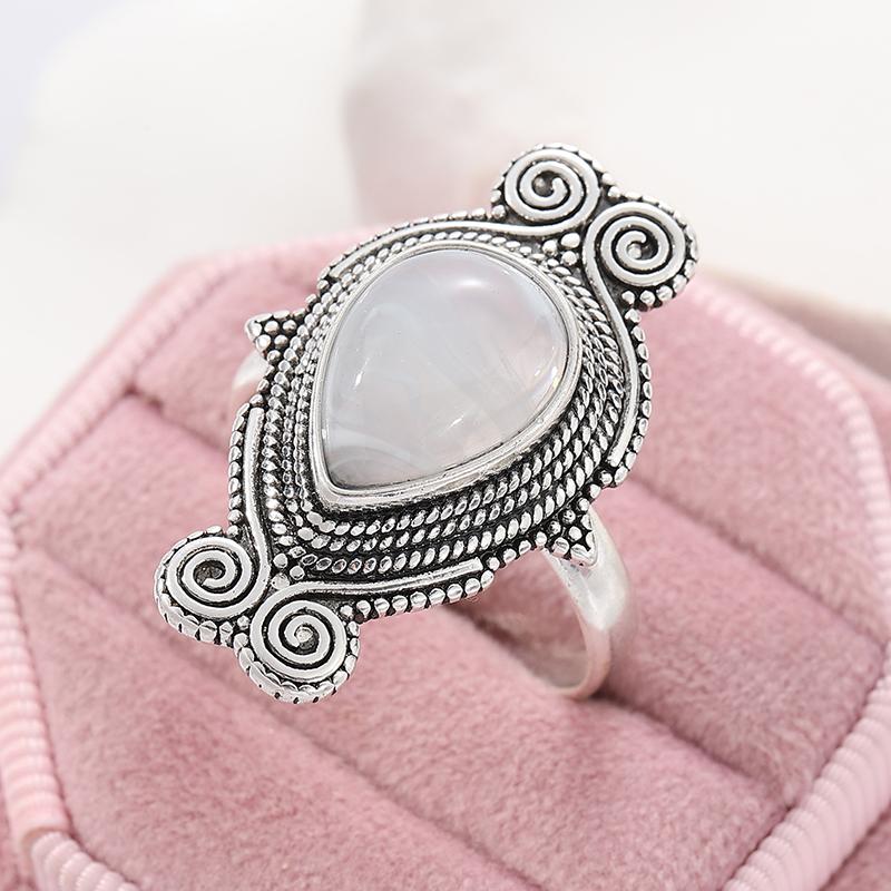 Vintage CopperColor Water Droplet Inlaid Imitation Moonstone Women's Ring Geometry Daily Wear Party Jewelry