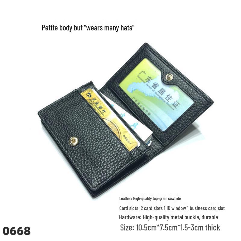 Premium Leather Card Holder: Unisex Cowhide Business Case with Mirror Window, Snap Closure & Coin Purse.